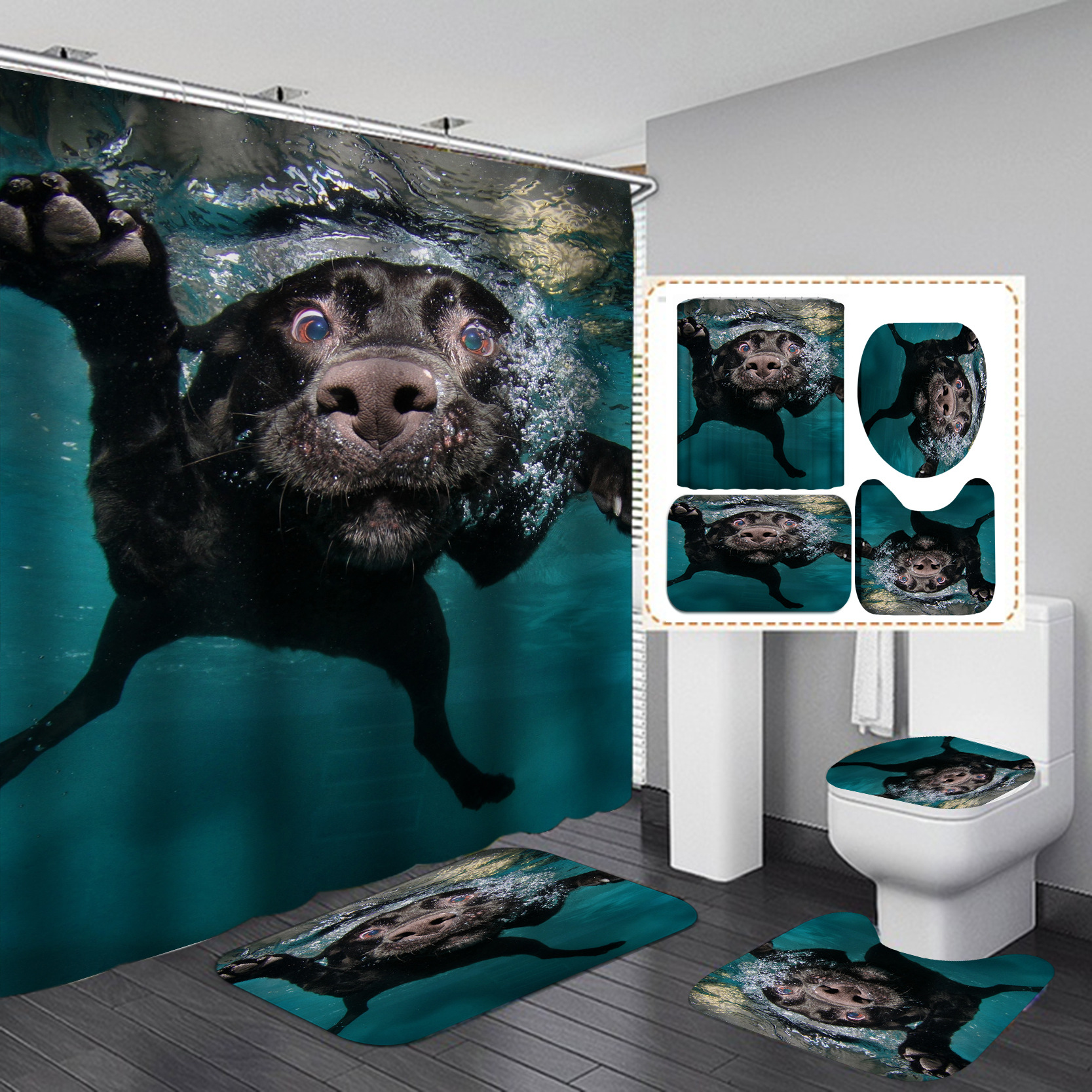Amazon popular 3D impresión poliéster Cortina de ducha engrosada impermeable cortina de baño al por mayor cortina de baño suministro directo de fábrica