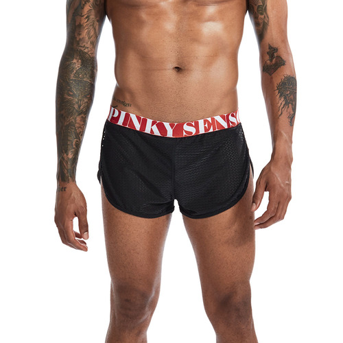 PINKY SENSON nylon mesh mid-waist solid color breathable men's home Arrow pants boxer briefs