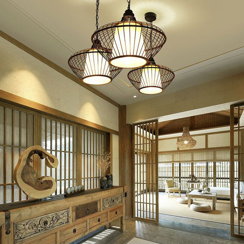 Nuevo estilo chino jaula de Pájaro de Hierro araña retro creativo personalizado olla caliente restaurante linterna estilo chino Casa de Té restaurante lámpara