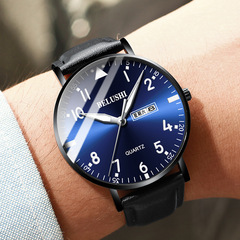 Bell Ross Cross-border Business Fashion Men's Watch with LED Light Genuine Leather Strap Waterproof Quartz Watch Wholesale