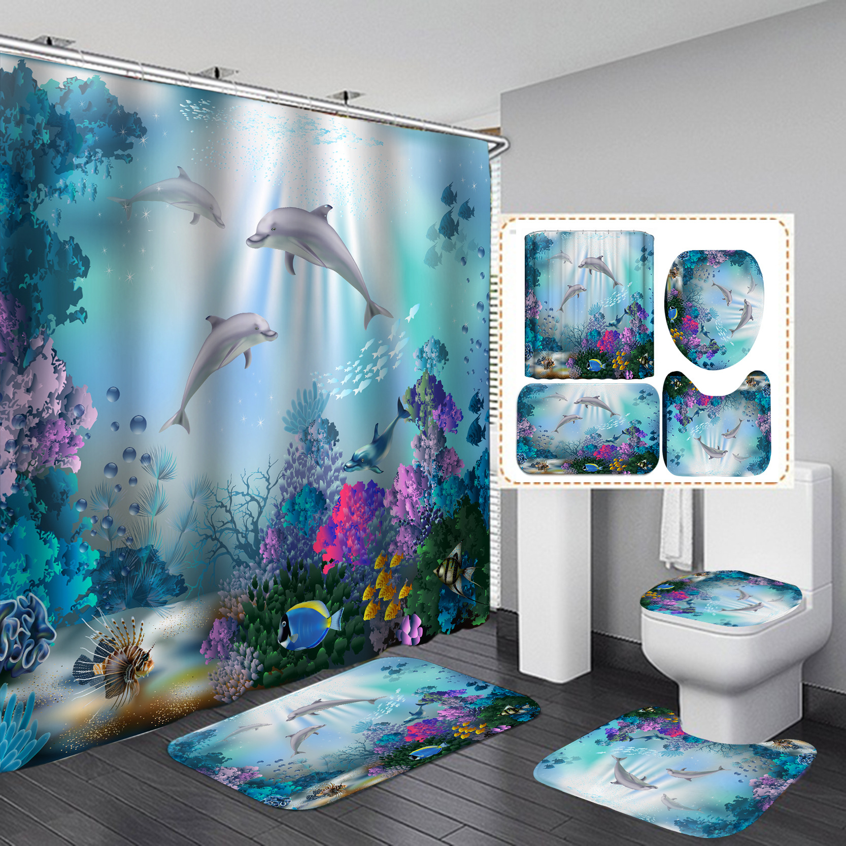 Cortina de Ducha Personalizada con Diseño de Tiburón Serie 2, Impresa Digitalmente, Antimoho, Impermeable para Baño, Venta al Por Mayor