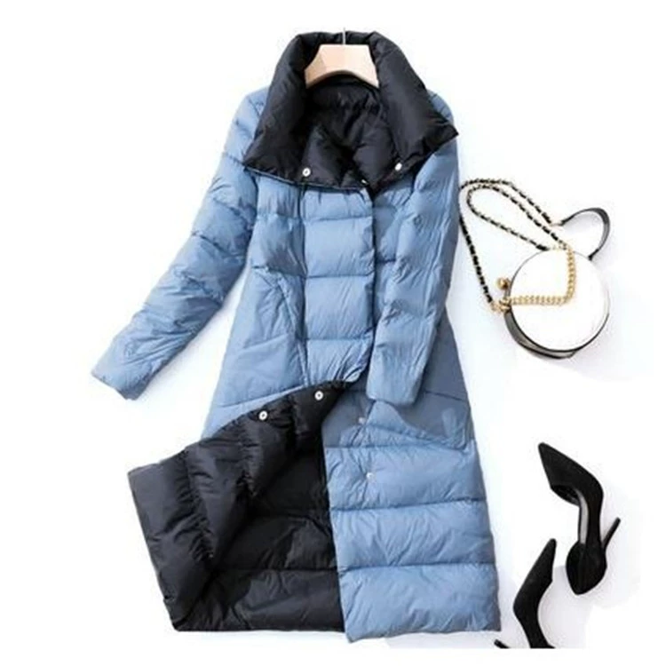 (Cross-border trading), velvet winter long double-sided down jacket, duck down, mid-length, city style, slim fit