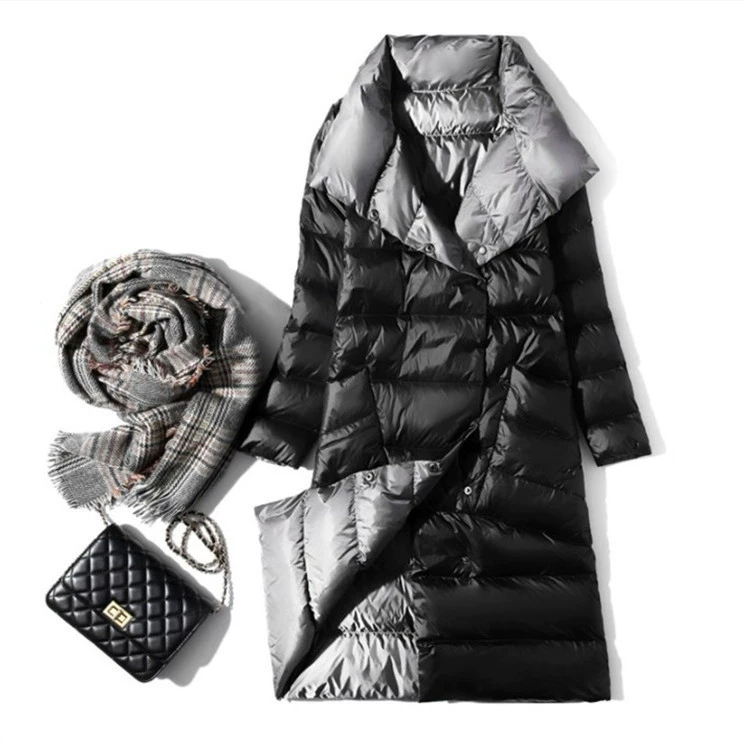 (Cross-border trading), velvet winter long double-sided down jacket, duck down, mid-length, city style, slim fit