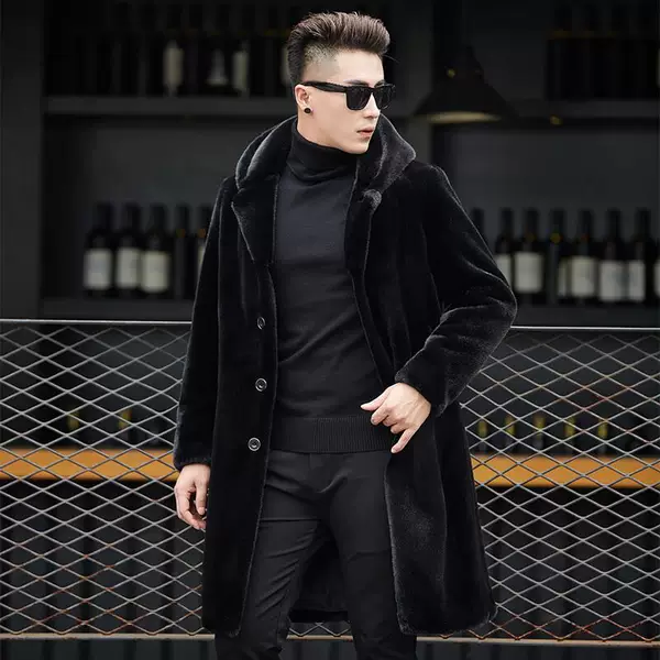 Wholesale Imitation Mink Coat Men's Mid-Length Mink Fur Coat Hooded Middle-Aged Fur Swan Detachable