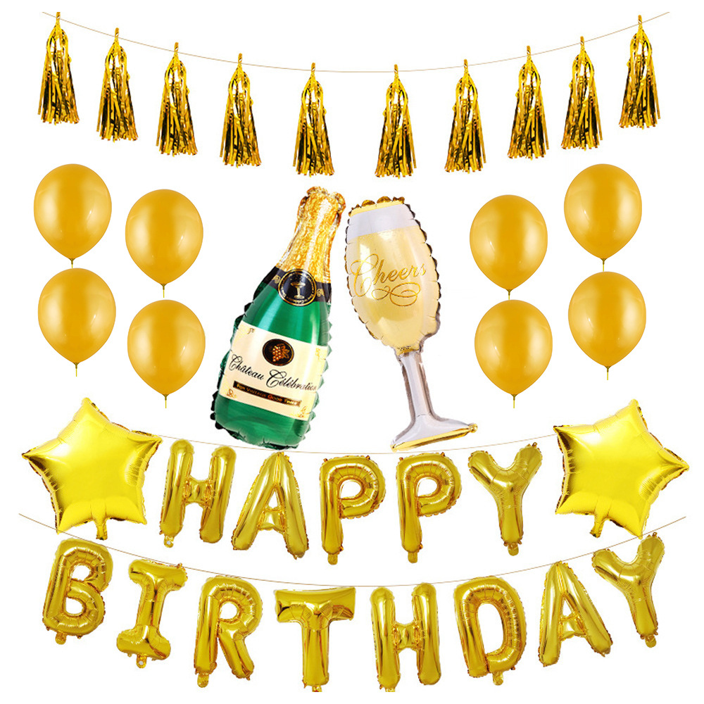 Globo de cumpleaños botella de vino copa de vino globo niños adultos fiesta de cumpleaños decoración película de aluminio combinación de látex globo de cumpleaños