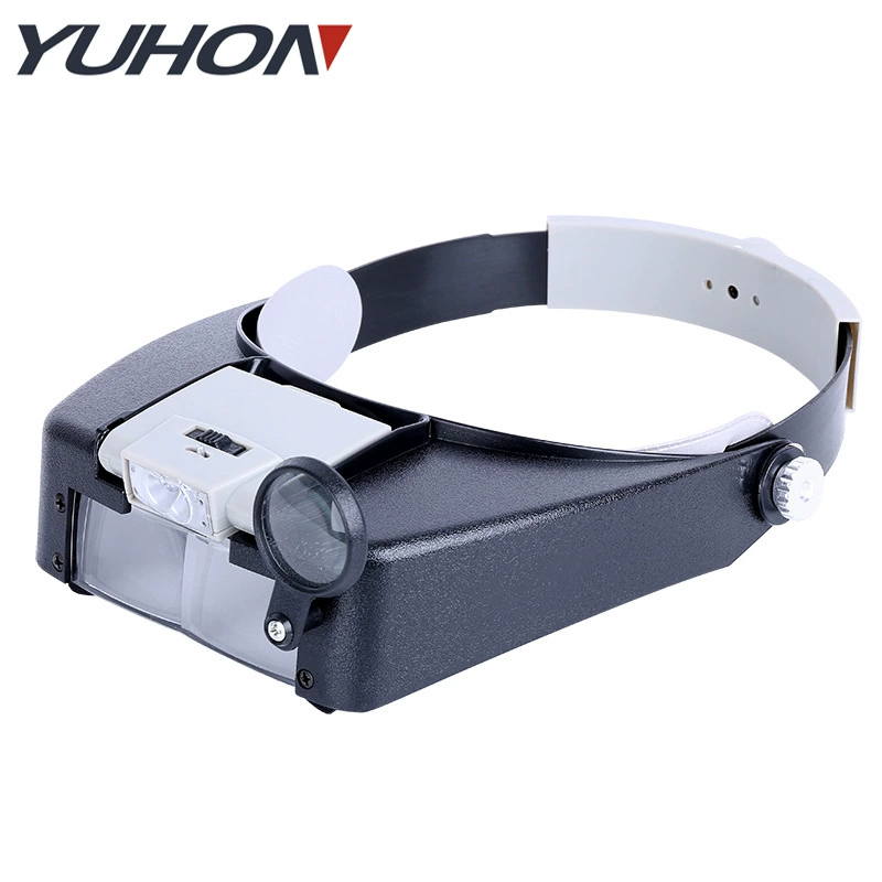 Очки увеличительное стекло на шлеме двойная светодиодная лампа для чтения ремонт осмотр вышивка микро-резьба увеличительное стекло 81007-А