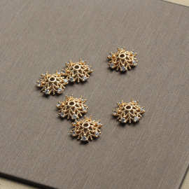 14K包金配件加厚镶锆石雪花型花托手工diy饰品手串隔珠手链花帽