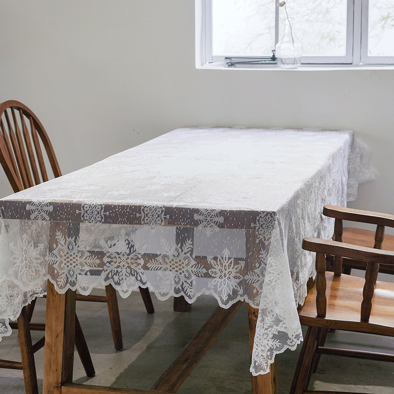Lace Hollow Tablecloth White Snowflake Tablecloth Christmas Arrangement Background Cloth Ice Queen Theme Tablecloth