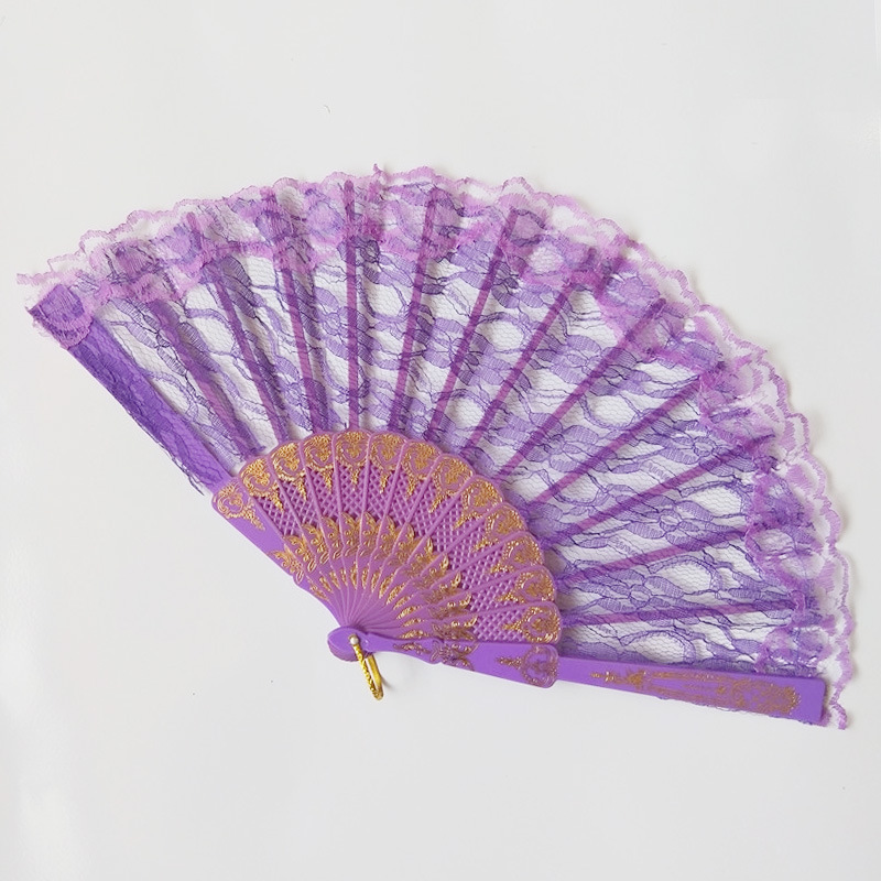 En stock Color opcional ventilador de encaje de doble capa ventilador de encaje negro