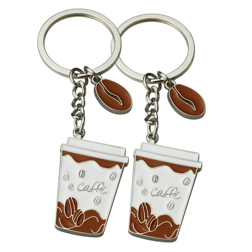 Creative coffee cup keychain custom designed coffee promotional souvenir pendant painted coffee bean key pendant