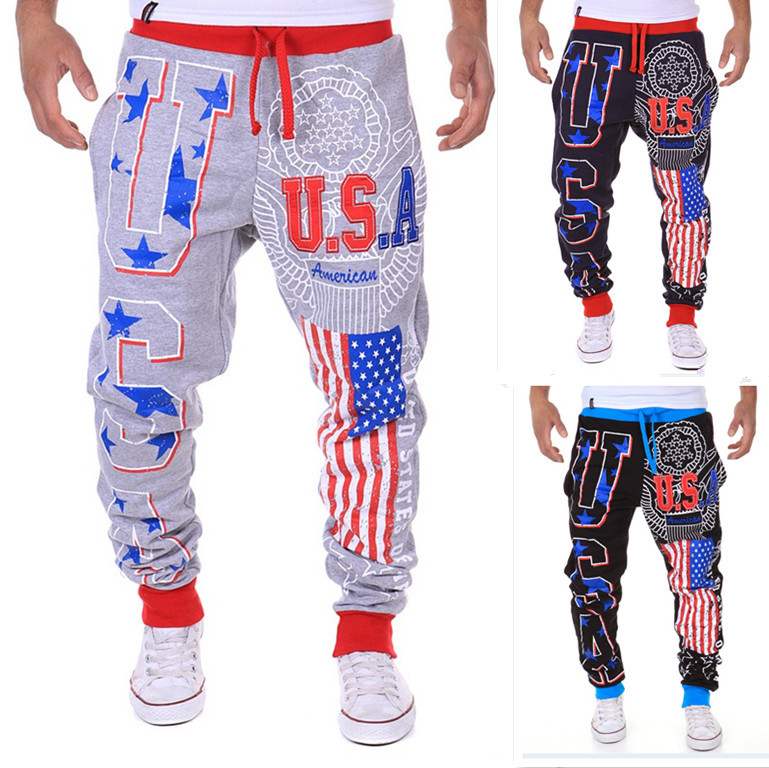 Invoicing Available New Men's American Flag Usa Letter Print Casual Pants Plus Size Men's Sweatpants