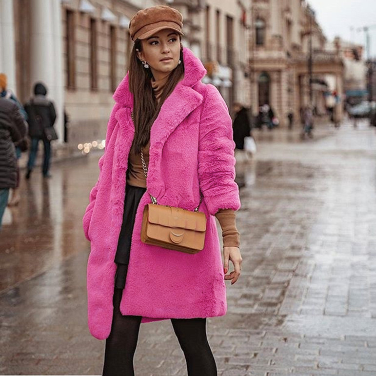 F0281 Foreign Trade Fashion Plush Suit Collar Coat European and American Women's Long Faux Fur Coat Women's Top