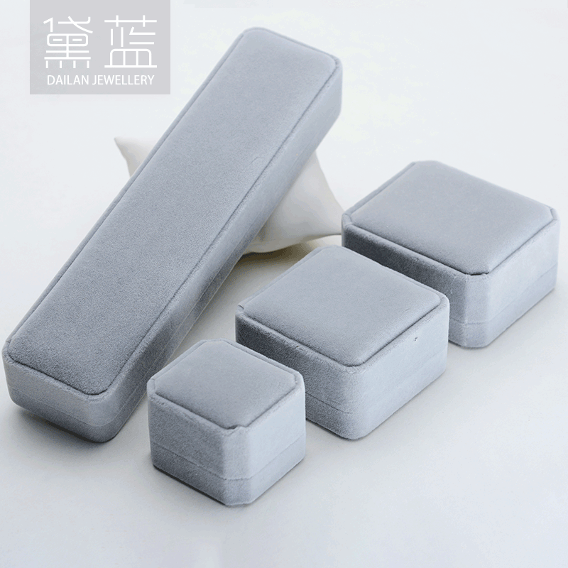 黛蓝轻奢绒布戒指吊坠项链盒高档实用礼品盒子珠宝首饰盒现货批发
