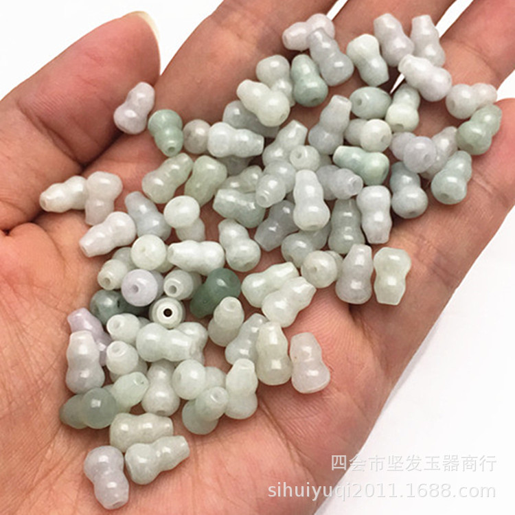 翡翠玉a货通孔葫芦玉石散珠乳白色手链项链佛珠配件珠手工配饰珠