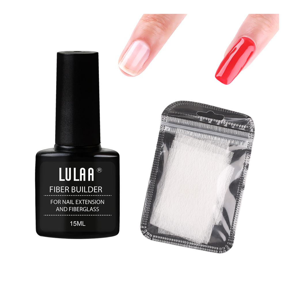 Popular extensión de uñas de fibra de uñas anti-grieta natural fototerapia extensión de fibra pegamento hoja de fibra de vidrio traje