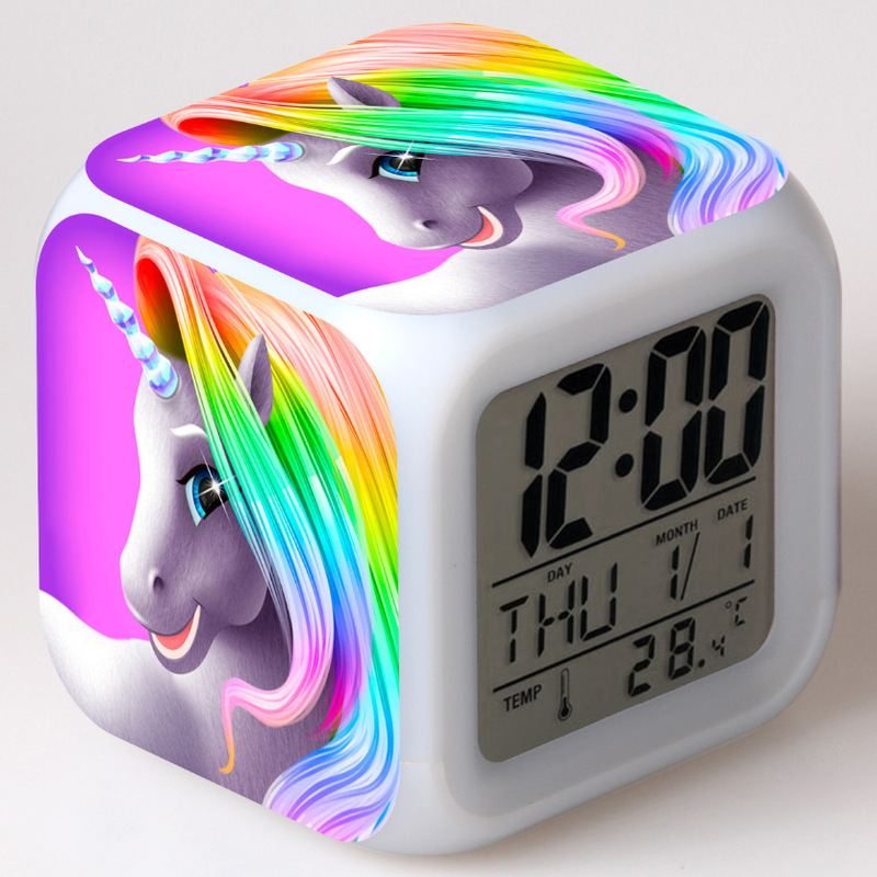 Cross-Border Supply Unicorn Unicorn Colorful Color-Changing Luminous Mood Led Creative Alarm Clock Can Be Customized with Pictures