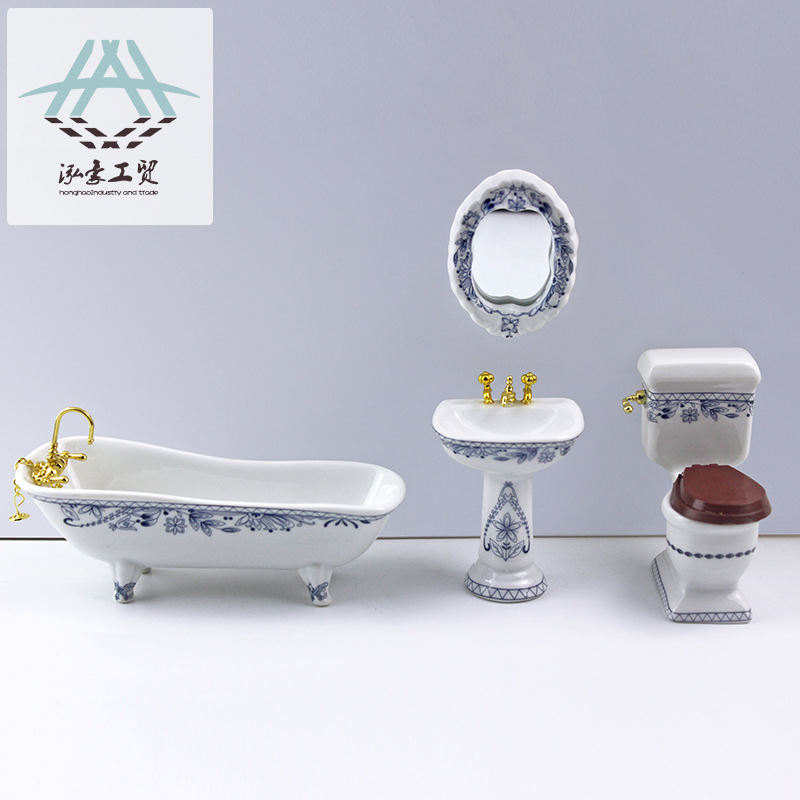 娃娃屋家具卫浴场景模型ob11微缩玩具陶瓷浴缸马桶洗手盆CW001