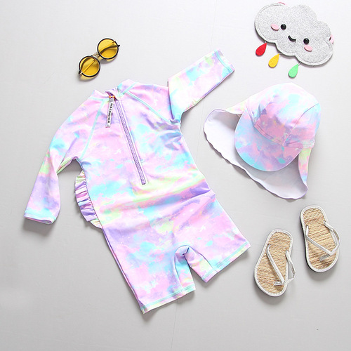 Korean INS style children's swimsuit, girl baby rainbow pony one-piece sun protection swimsuit surfing suit trendy