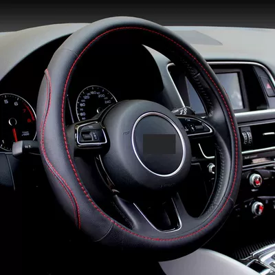 Four Seasons Neutral Car Steering Wheel Cover Artificial Leather Casual Sports Style Suitable for 38cm Steering Wheel Anti-Slip (Steering wheel cover) - red-stitched-round-steering-wheel-cover-made-of-faux-leather-with-raised-edges-on-both-sides-38cm