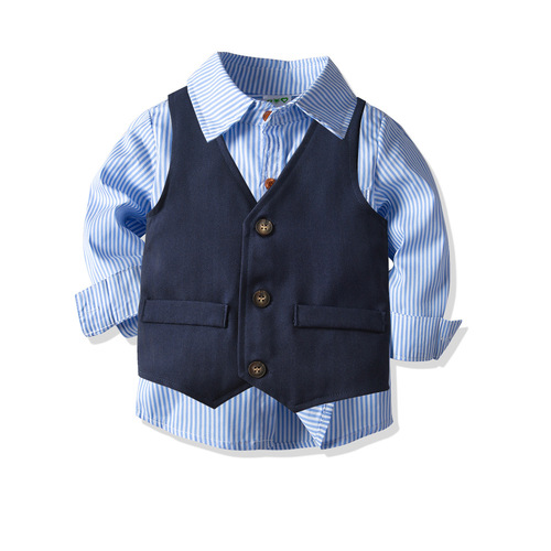 Set of Four for Baby Boys: Gentleman Vest, Pants, Long-Sleeve Shirt, and Bow Tie - Gentleman Formal Dress - Single Piece for Dropshipping
