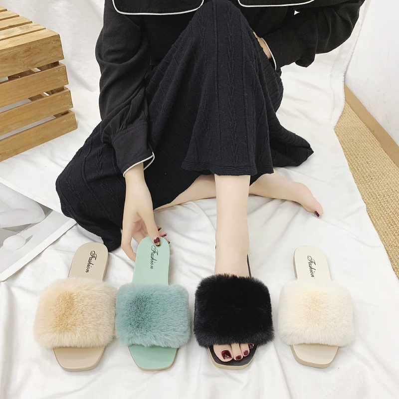 2026秋冬新款时尚毛毛拖鞋女外穿ins居家室内拖鞋女士冬slippers