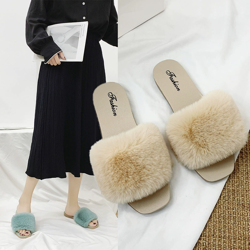 2026秋冬新款时尚毛毛拖鞋女外穿ins居家室内拖鞋女士冬slippers
