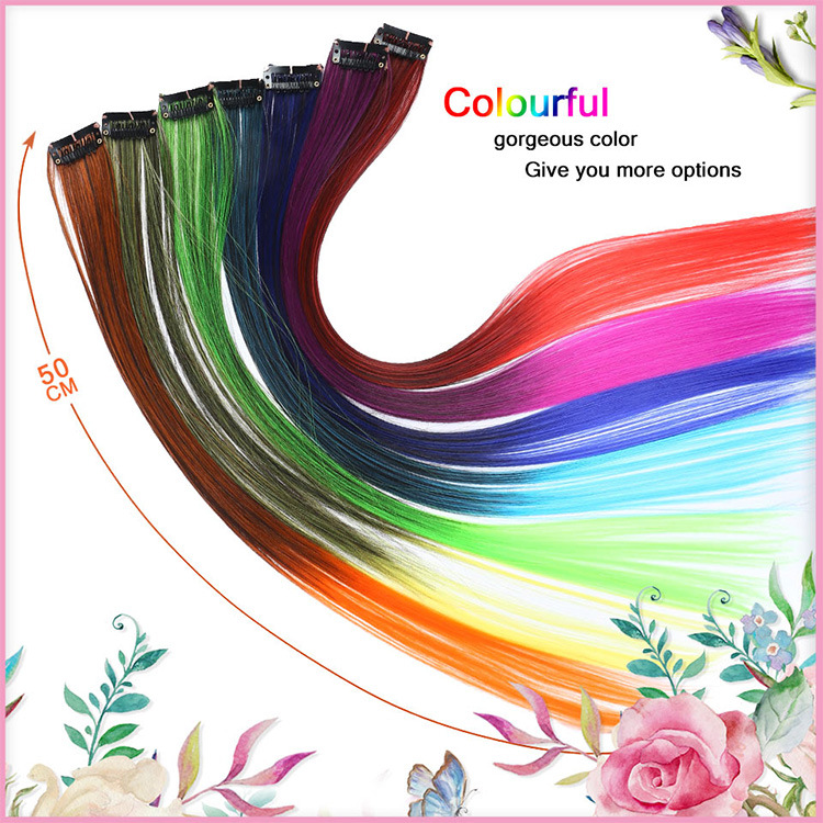 Straight Hair High Temperature Silk Gradient Dyed Colorfulful Real Hair Wig Highlighted One Piece Wig Female Hair Extensions Wholesale Hair Tail