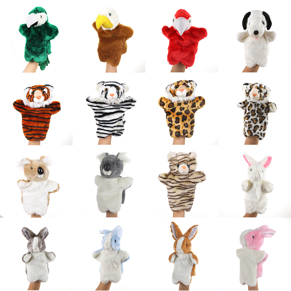 Factory direct kindergarten teaching hand puppet animals 70 plush gloves performance props cross-border Tiger long hair
