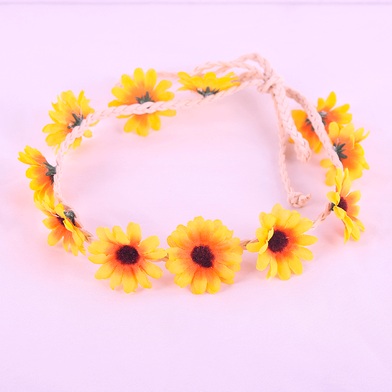 Las nuevas mujeres de la Margarita girasol Garland Seaside Beach flor tocado diadema tejida banda de pelo de la margarita