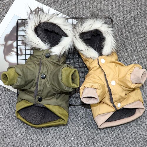 Dog clothes fur collar work clothes pet biped clothes Teddy dog ​​clothes autumn and winter clothes puppy clothes double layer plus velvet