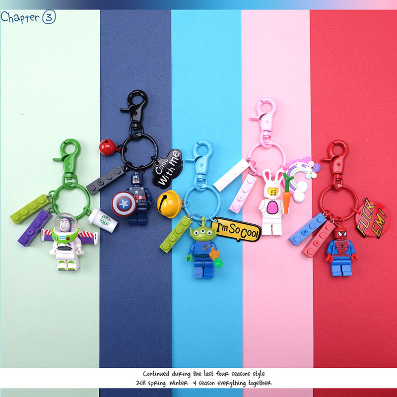 Building block key chain Buass Lightyear Avengers radish rabbit building block key chain Cartoon creative foreign trade promotional gifts