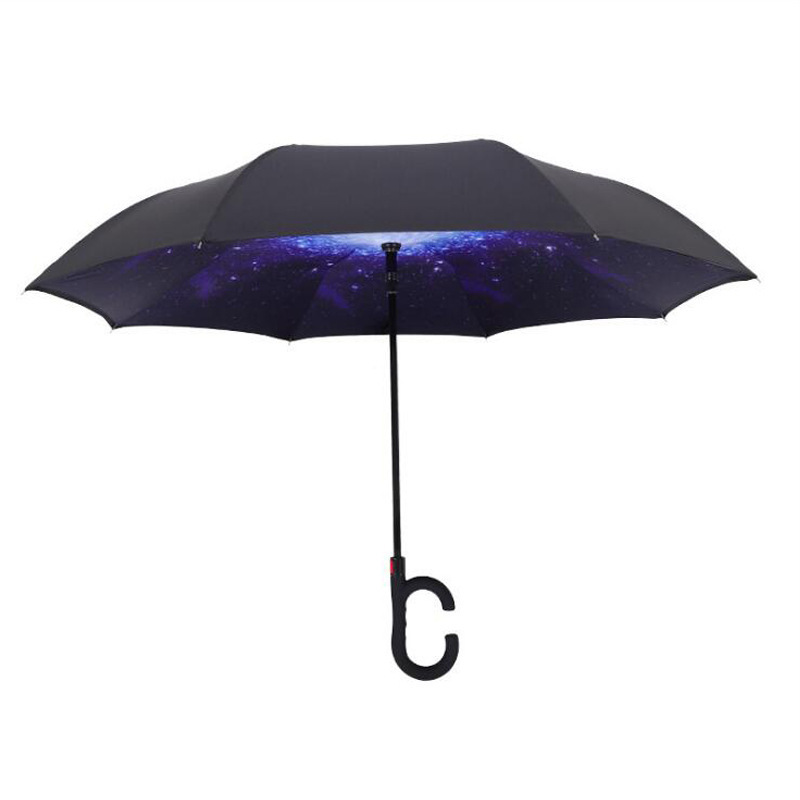 Reverse umbrella automatic car umbrella double-layer long handle umbrella printed logo standing c-type inverted umbrella wholesale custom sunny umbrella