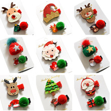 欢乐圣诞韩国风糖果色亚克力雪人圣诞树儿童网纱亮片发夹套装批发