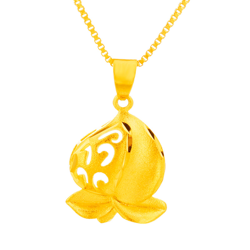 Moda popular estilo étnico arena oro dama Hada melocotón colgante Latón chapado 24K oro real auspicioso cumpleaños melocotón colgante al por mayor