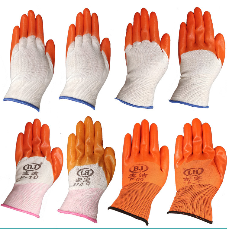 Hilo blanco naranja guantes de inmersión de PVC hilo naranja adhesivo de una cara colgante plano pequeño medio colgante completo guantes de protección laboral