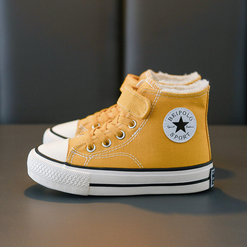Children's cotton shoes, girls' winter velvet canvas shoes, boys' cotton shoes,  new high-top sneakers, baby winter shoes