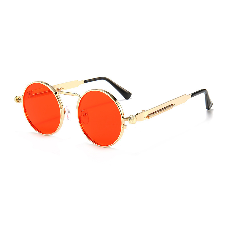 New Style Prince Mirror Round Steampunk Sunglasses Retro Sunglasses Spring Mirror Leg Metal Thin Side Too Glasses