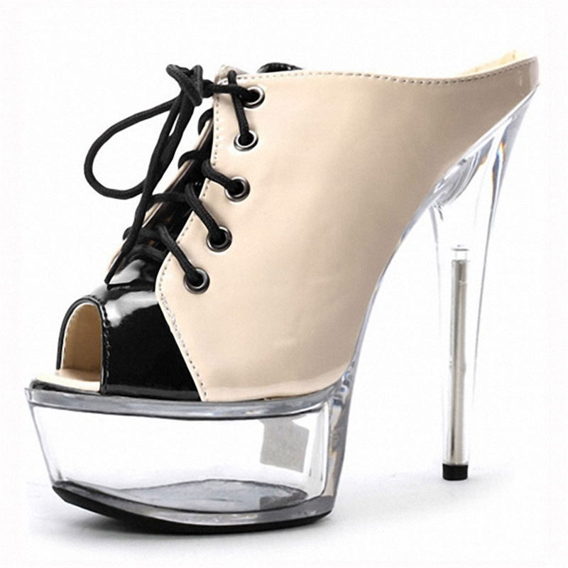 Nianzhe usted 15cm tacones altos stiletto talón plataforma frontal con cordones decorativos zapatos de mujer moda color a juego sandalias de boca de pescado