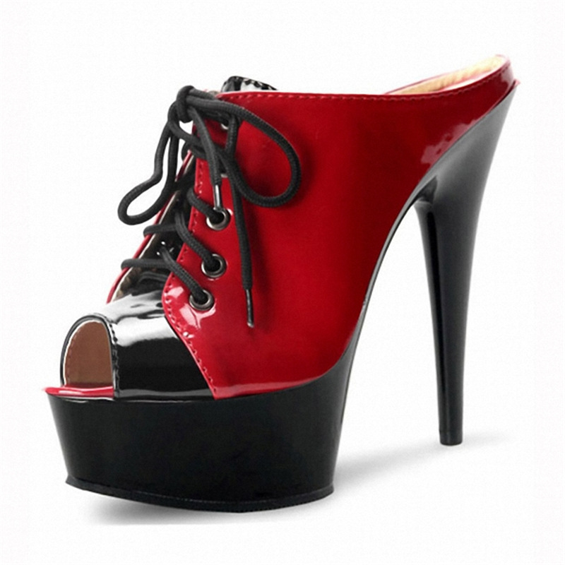 Nianzhe usted 15cm tacones altos stiletto talón plataforma frontal con cordones decorativos zapatos de mujer moda color a juego sandalias de boca de pescado