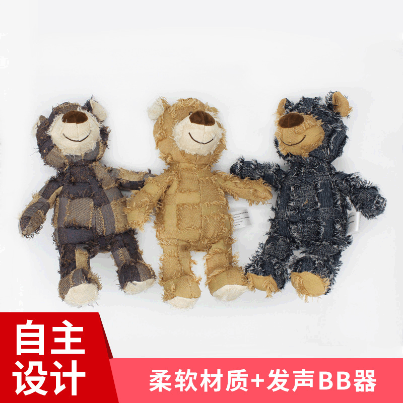Nuevo estilo europeo y americano mascota peluche oso juguete perro mordedura sonido tres colores oso juguete tamaño opcional