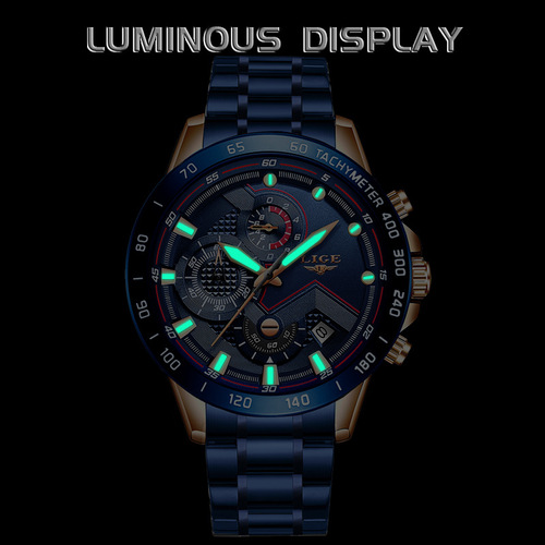LIGE/Lige cross-border specializes in men's business quartz watches with three eyes and six needles multi-functional waterproof timepieces