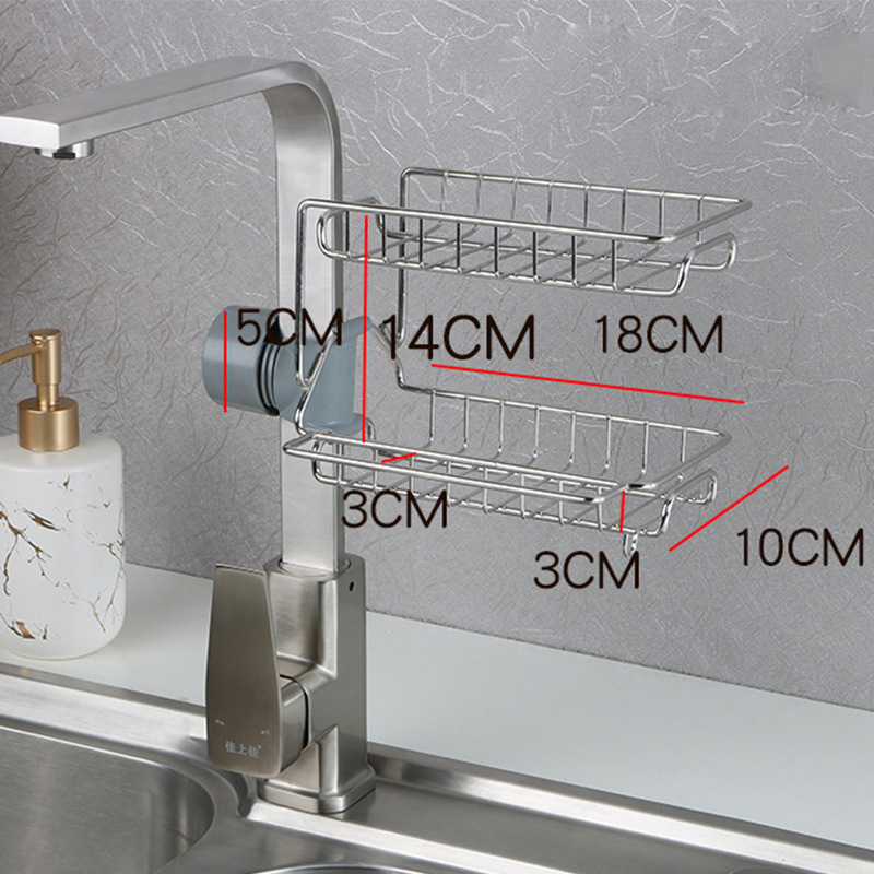 Faucet Storage Rack Stainless Steel Punch-Free Kitchen Sink Storage Rack Rag Sponge Drain Rack Storage Rack
