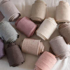 Autumn/Winter 600D Soft Oatmeal White & Pink High-Waisted, Hip-Hugging, All-Cotton Vertical Stripe Micro-Compression Leg-Slimming Base Leggings