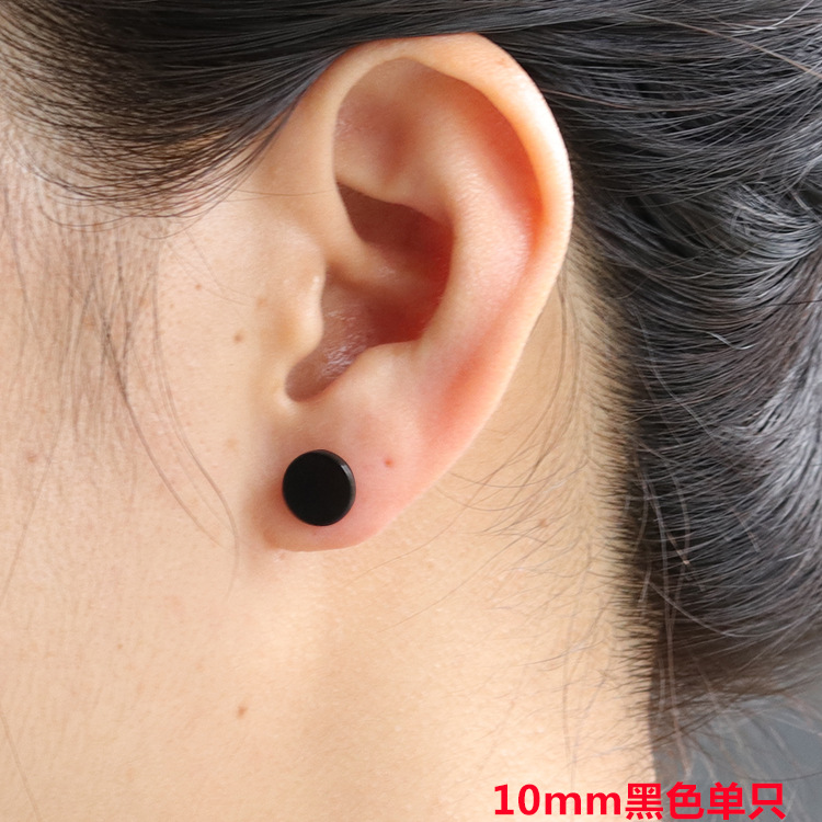 Estilo coreano de los hombres Barbell pendientes espejo pulido de acero inoxidable mancuerna pendientes hip hop personalidad ronda pastel pendientes al por mayor