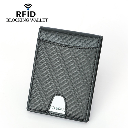 Cross-border new men's carbon fiber pattern dollar clip Best-selling cowhide short RFID anti-theft brush money clip