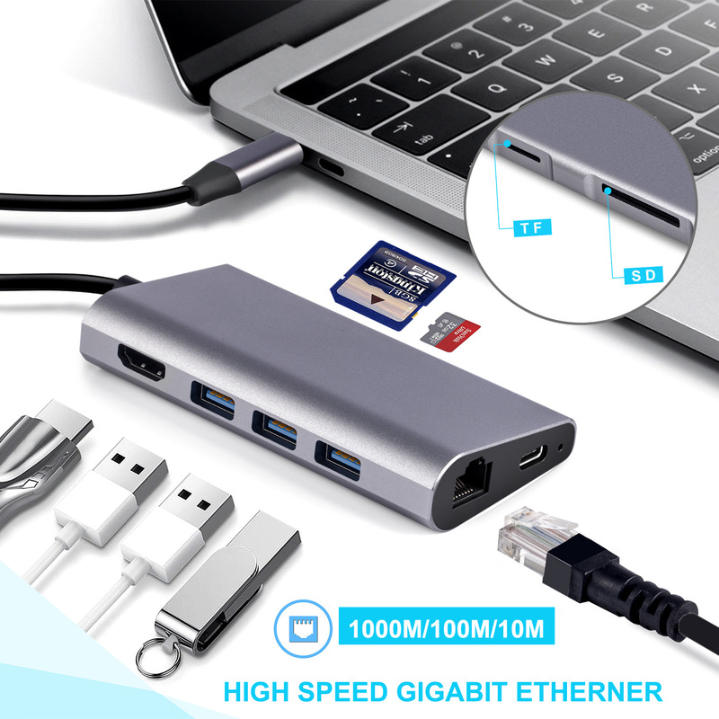 Source type-c to hdmi rj45 sd eight-in-one multifunctional converter notebook usb-c docking station