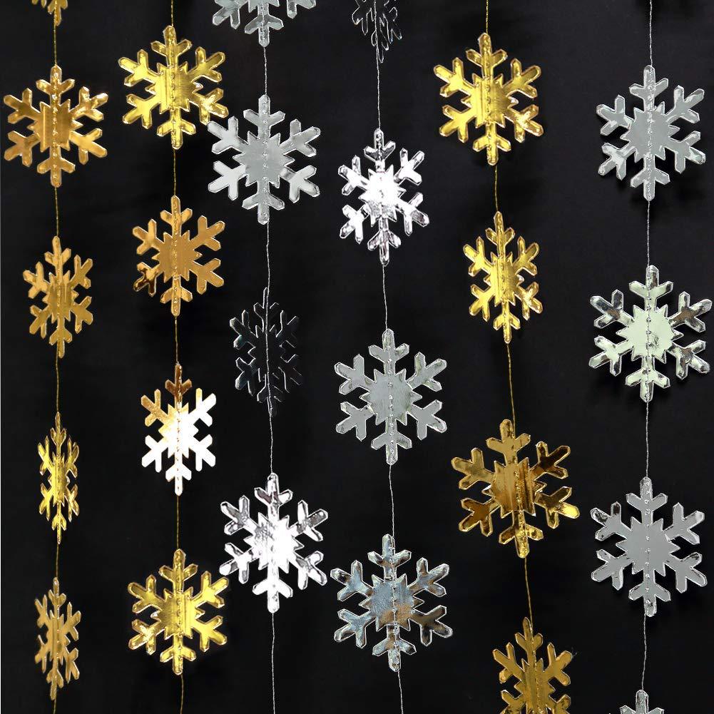 Gold and silver white blue 4 meters small snowflake flower ornaments New Year winter Christmas decoration holiday party supplies layout