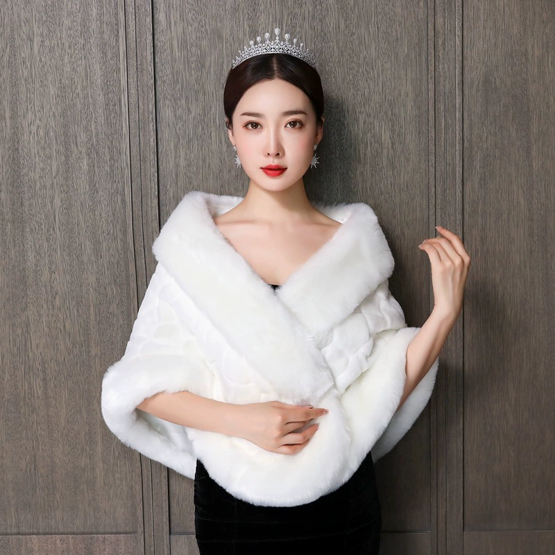 Шаль невесты Женская осенне-зимняя Свадебная шаль из искусственного меха кролика красное и белое пальто Чонсам теплая Новая оптовая продажа