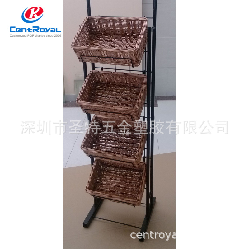 厂家直销食品展示架零食货架金属水果展架便利店柳篮立式展架
