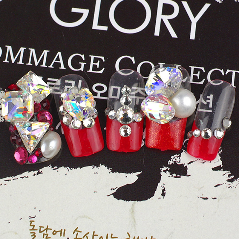 Explosión flash manicure punta inferior láser taladro de forma ab color fantasma K9 pegatinas de uñas de vidrio para usar joyas de manicure al por mayor